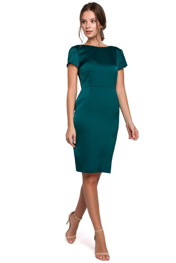 Elegancka Sukienka - Dopasowana Krótki Rękaw - zielona